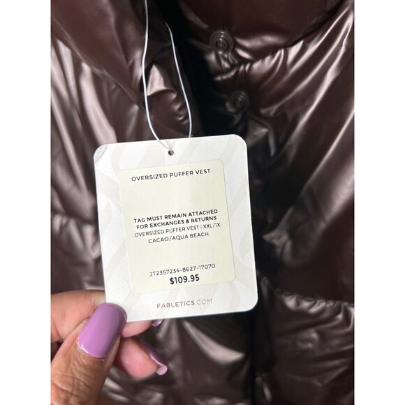 NWT Fabletics Oversized Puffer Vest XX/1X Cacao/Aqua Beach - Picture 3 of 9
